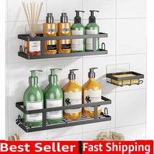Adhesive Shower Caddy,Shower Shelves with Soap Holder and 12 Hooks,Rustproof ...