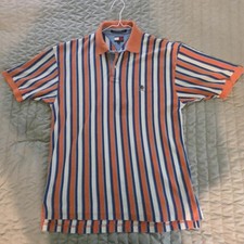 Vintage Tommy Hilfiger Men's L Short Sleeve Polo Shirt Orange/Blue Striped