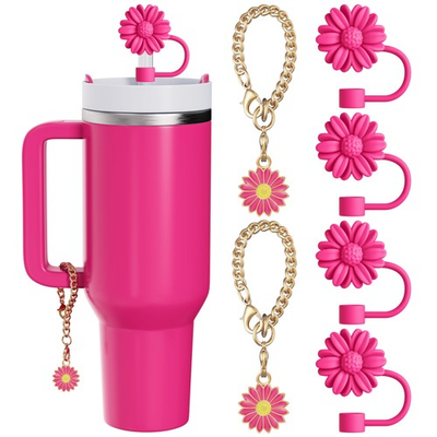 #ad 6 Set Compatible with Stanley Cup Accessories 4 Flower Straw Toppers $5.49