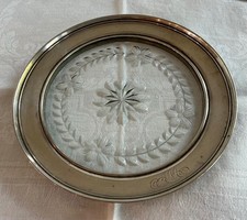 VTG Sterling Silver & Cut Glass 7&rdquo; Vanity or Serving Tray / Plate, Monogram AM