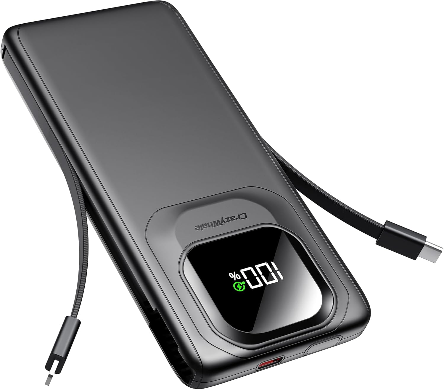 22.5W Fast Charging Power Bank with Built-In Cables 10000mAh