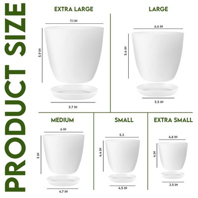 Utopia Home - Plant Pots Indoor with Drainage - 7/6.6/6/5.3/4.8 Inches Garden Flower Pots for Indoor Planter - 5 Pack White Plastic Planters - Ideal