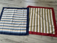 2 Vintage Striped Scarves Scarf Square Shaped Blue Red Retro Silky Feel 21 X 21