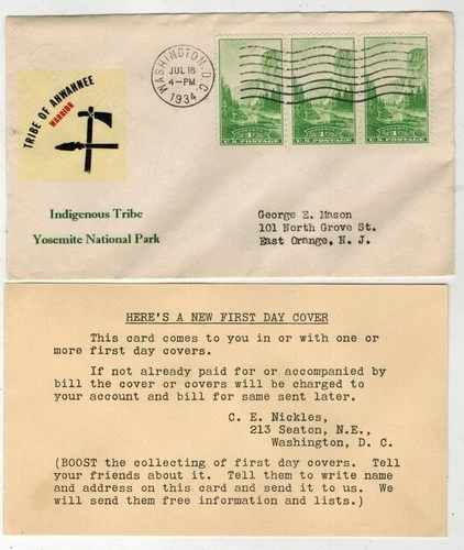 1934 NATIONAL PARKS 740 INDIGENOUS INDIANS RARE HPS ADDON 1/1 YOSEMITE CA