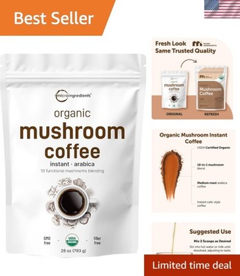 Delicious Organic Instant Coffee with 10 Mushroom Superfoods   317 Servings!