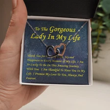 Two Hearts Interlocked Necklace, For Her, Mother, Aunt, Mom on Mother's Day, wit