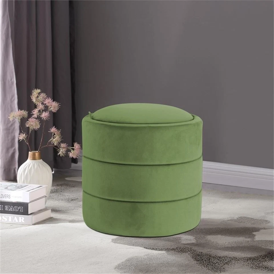 HomePop Round Transitional Velvet Upholstered Storage Ottoman in Forest Green - Image 2 of 4
