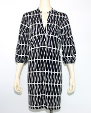 BANANA REPUBLIC Women's Black White Geometric Blouson Knee-length Dress Size L