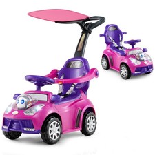 3-in-1 Sliding Walker w/ Adjustable Canopy Horn Music  Light for Boys  Girls
