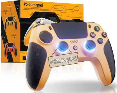 Yellow Wireless Controller Compatible for Ps5/Pro/Slim/Pc, Gradient Color RGB Mo