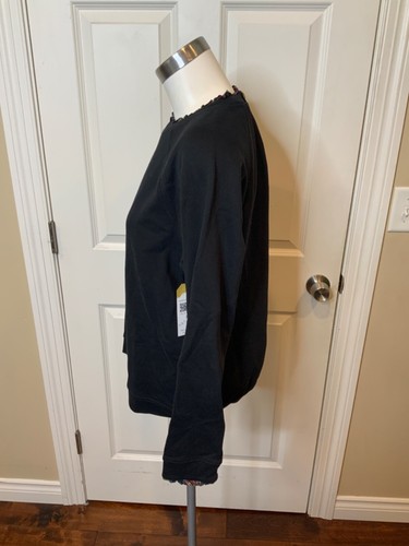 J.Crew Black Long Sleeve Sweatshirt W/ Multicolor Plaid Ruffle Neck, Size Large - Picture 5 of 7