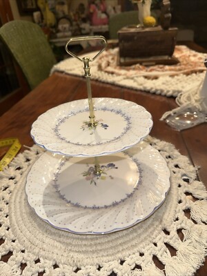 NIKKO  BLUE PEONY   2 TIER COOKIE TRAY  Platter  Plates Vintage Cottage Core F3