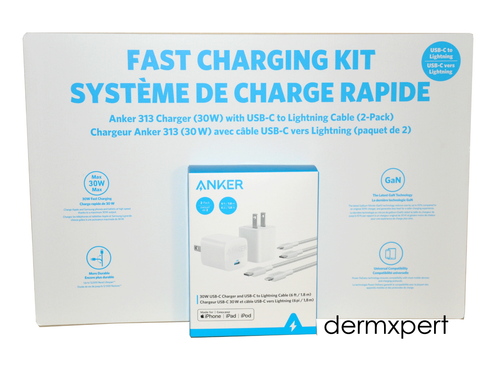 Anker 313 USB-C Charger 30W & USB-C Cable 6ft / 1.8m White (2 Pack)