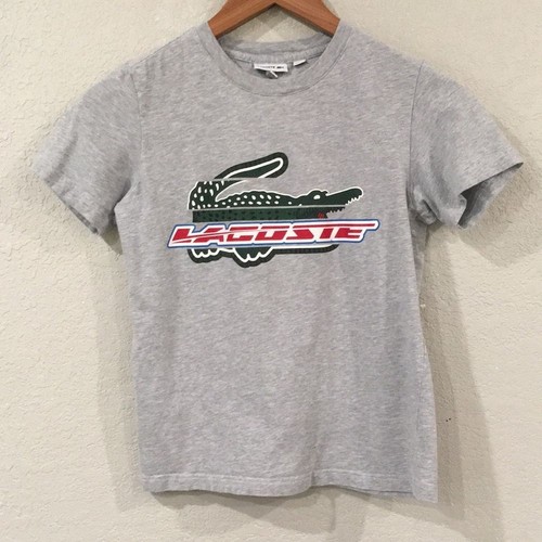 Lacoste Boys Sz M 8 Shirt Gray Alligator Logo Short Sleeve Designer 100% Cotton