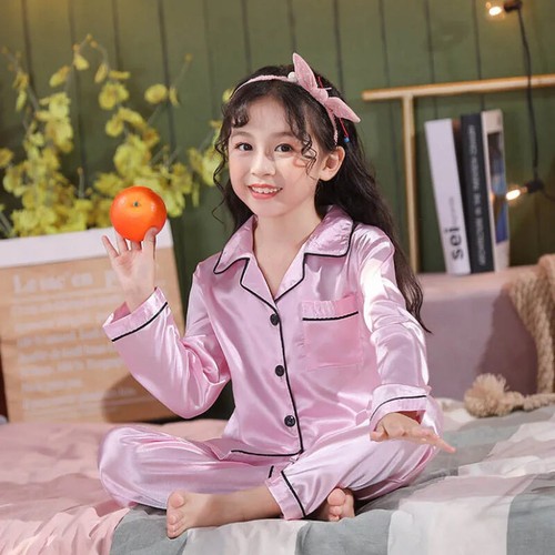 Pajamas Sets Children's 2pcs Nightgowns Boys Silk Teenager Sleepwear for 2-14T - Picture 17 of 41