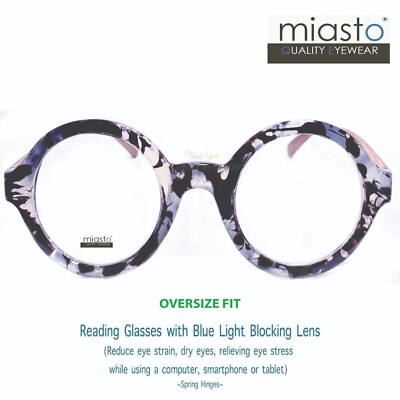 MIASTO ROUND ''OVERSIZE'' LARGE COMPUTER READING GLASSES+1.25~ ANTI-BLUE LIGHT  XL