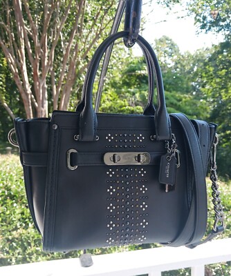 Coach 55524 Mini Swagger 21 Bandana Rivets Black Satchel/Crossbody