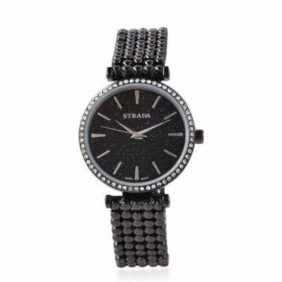 STRADA Women's Watch Austrian Crystal Black Strap SPLASH