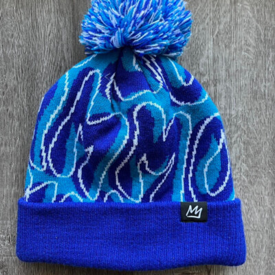 mammoth mountain blue knit beanie ski and snowboard area cap  display picture 2