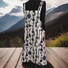 Beautiful Cotton Canvas Vase Plants Cross Back Apron With Large Pockets