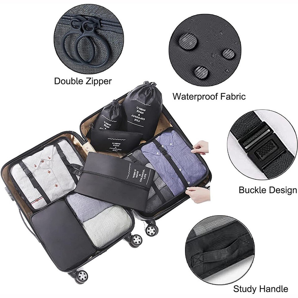 8PCS Packing Cubes Luggage Storage Bag Organiser Compression Suitcase