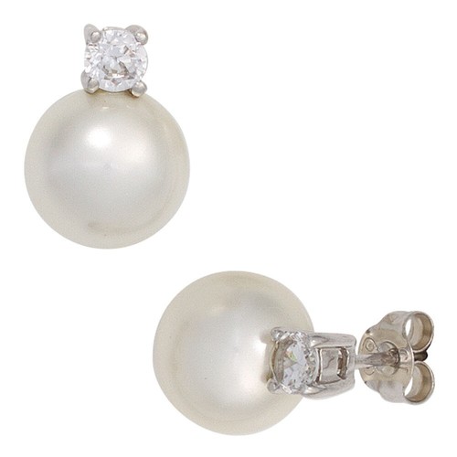 Orecchini A Perla Con Perle E Zirconia, Argento Sterlingo 925, Donna - Picture 2 of 2