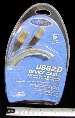 Dynex 6' USB 2.0 Printer / Device CABLE w Gold Plated Connectors A Male - B Male