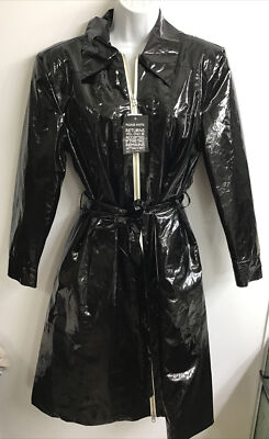 Alexa Chung Rain Coat Black Paneled Gloss Coated Cotton ZIP Up Nwt