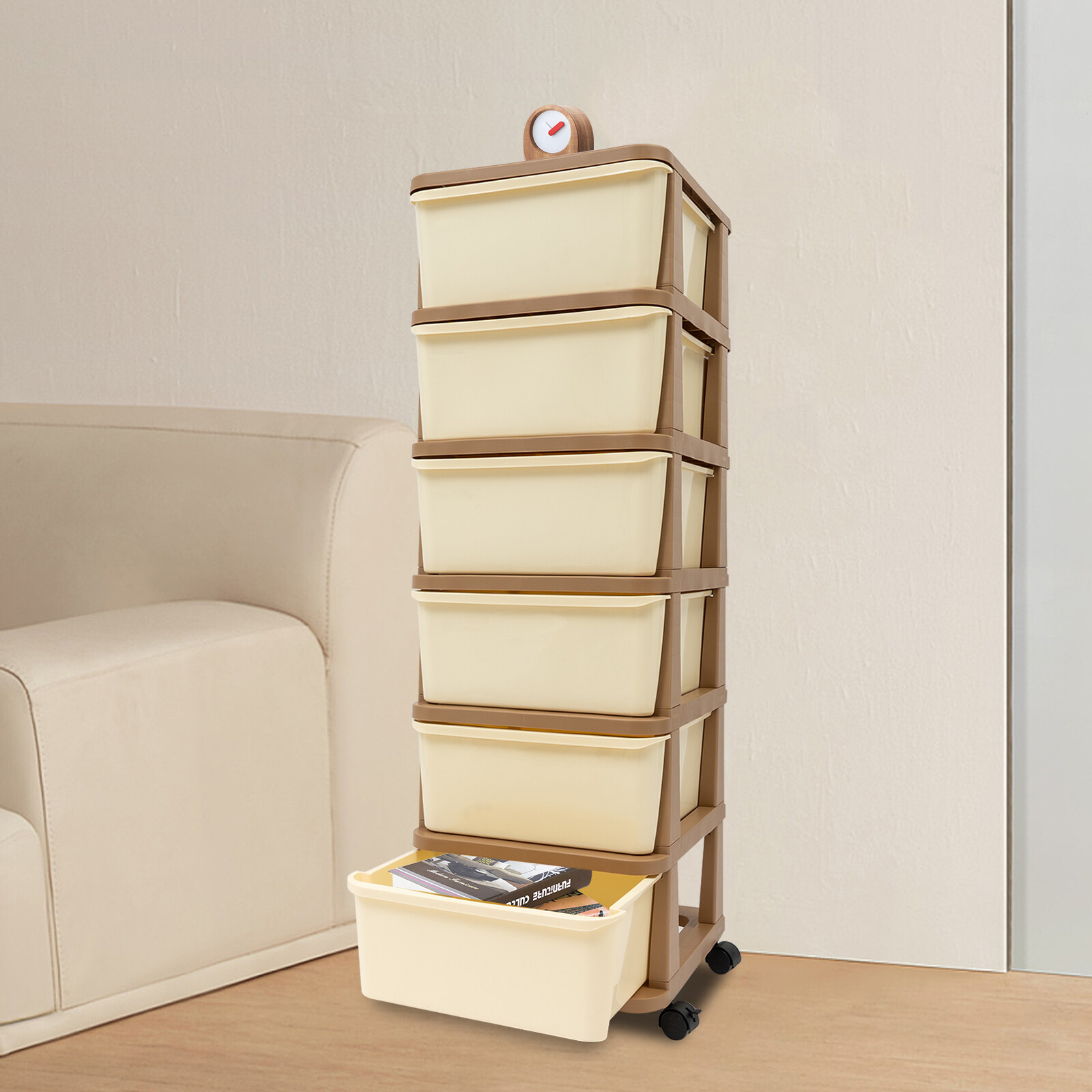 6 Tiers Storage Cabinet Large Plastic Storage Cabinet Drawer Storage Cart +Wheel