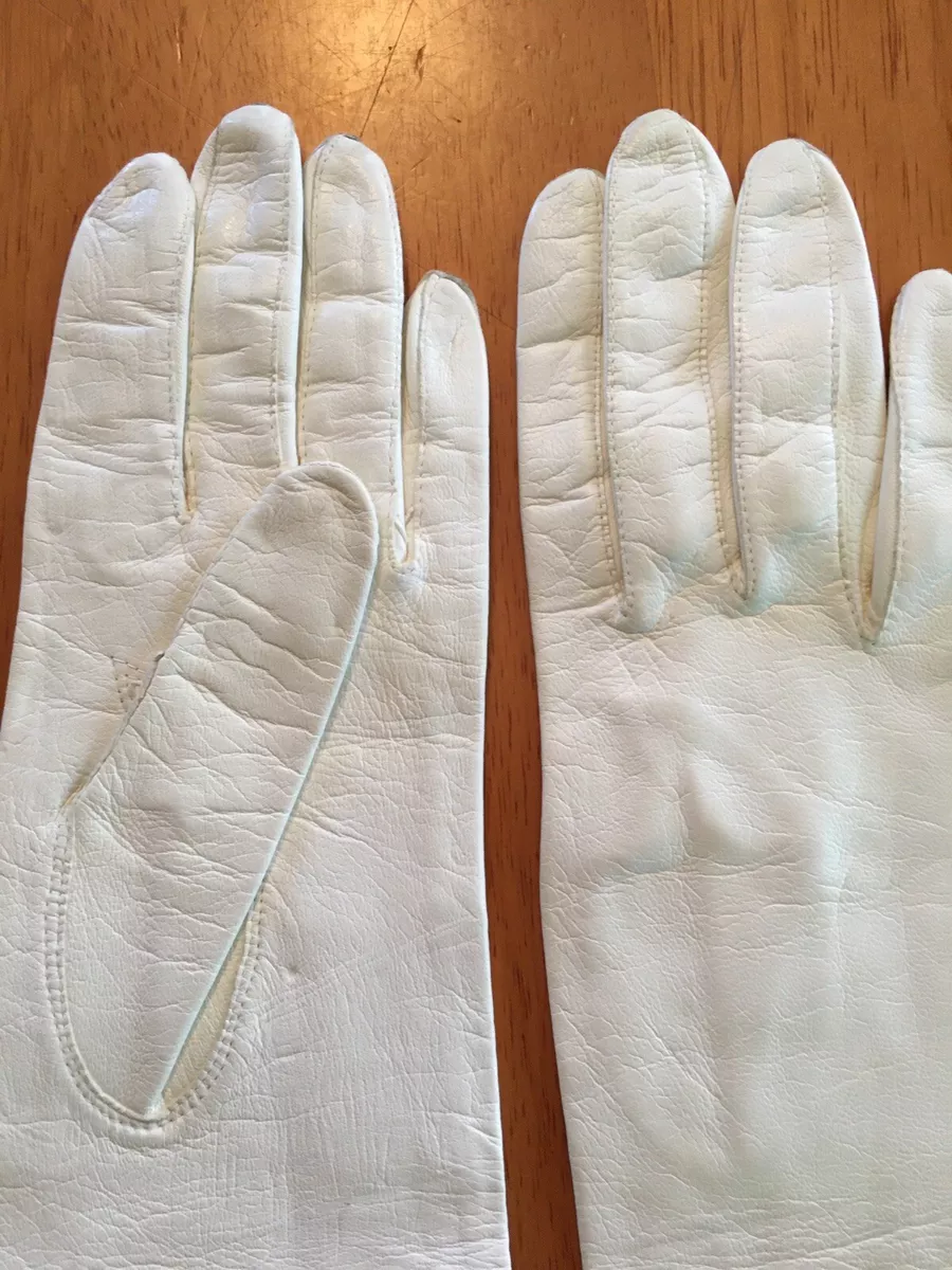 Women s Vintage Elbow Length White Leather Gloves Ballroom Costume