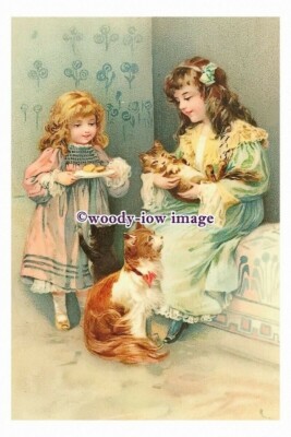 RP01480a - Kinder - junge Mädchen mit Katze und Kätzchen - Foto 6x4