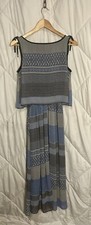 ROBERT LOUIS Women Small Boho Tribal Maxi Dress Black Blue White Sleeveless EUC