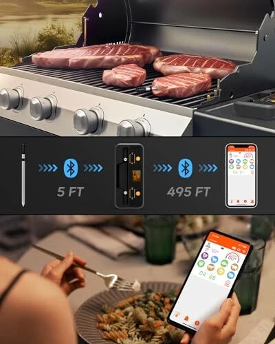 Wireless Meat Thermometer - Bluetooth Meat Thermometer for Indoor and Outdoor