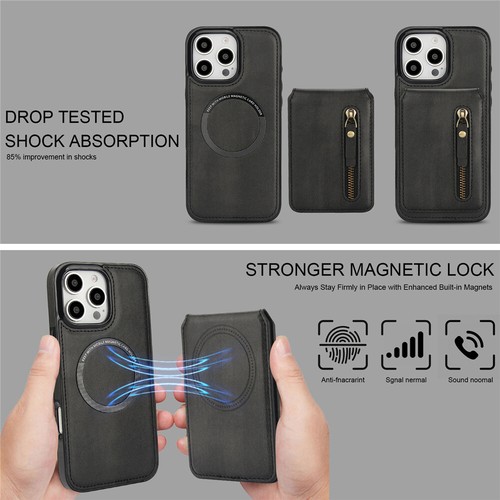 For iPhone 16 15 14 13 12 11 Pro Max 8 Magnetic Magsafe Case 2 in 1 Wallet Cover - Picture 69 of 82
