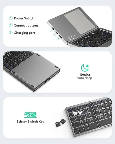 Mini Folding Wireless Bluetooth Keyboard With Touchpad for Laptop Tablet Phone - Picture 12 of 21