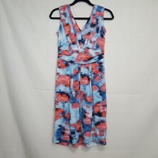Vera Wang Simply Vera Watercolor pleated dress blue coral Size XS knee length 