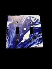 Acrylic Paint Pour Duplex Light Switch Cover Original Art Dark Blue 4.25"