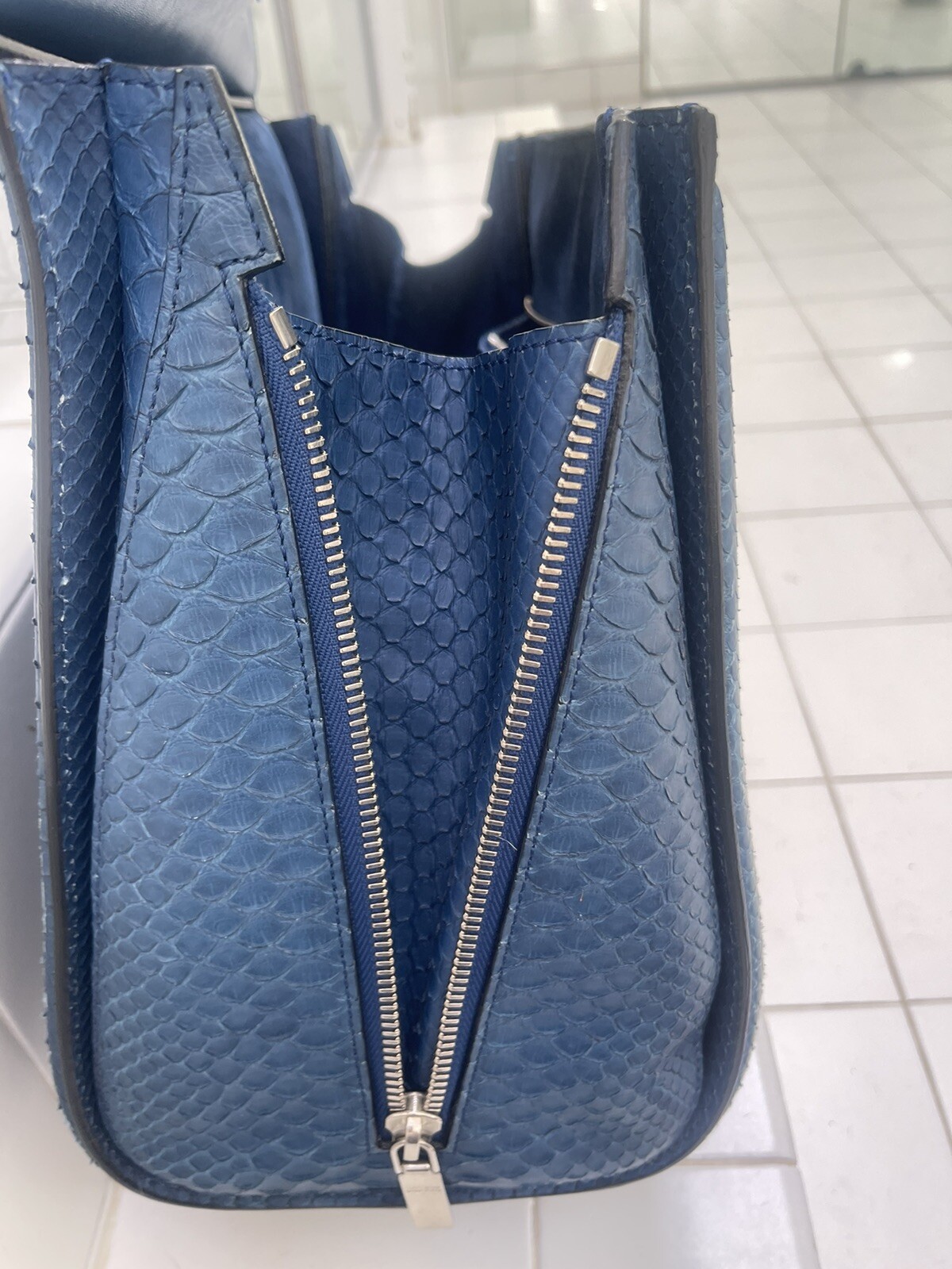 Alexander McQueen Navy Blue Python Leather Heroin… - image 9