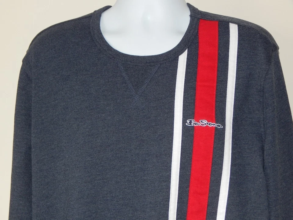 NUEVO CON ETIQUETAS Ben Sherman Original Logo Rayas Pullover Polar Sudadera Azul Marino Brezo XL Foto 2 de 4