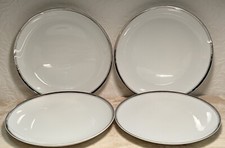 4 Vtg Salad Plates White Platinum Rim Japan Elegant FUKAGAWA ARITA 7.75 NOS