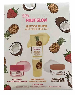 SpaScriptions Fruit Glow Mini Skincare Set 3 Pieces Facial Moisturizer Cleanser
