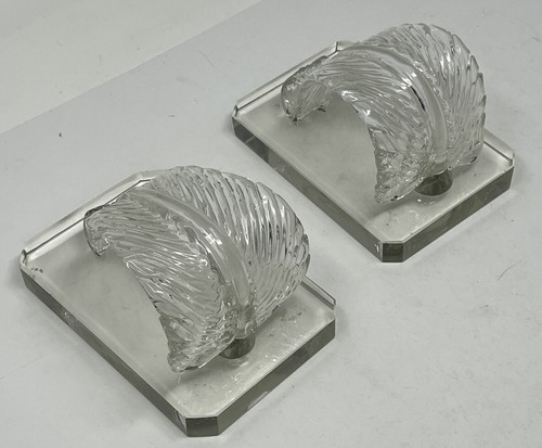 Pair of Vintage Clear Glass Acanthus Leaf Bookends - NICE! - Picture 4 of 8