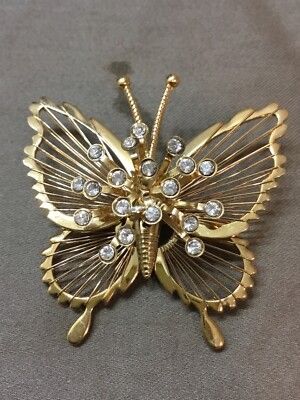 Vintage Monet Butterfly Brooch Pin Gold 