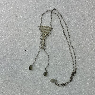 Robert Rose Necklace Pendant Bib Rhinestone Silver Tone 