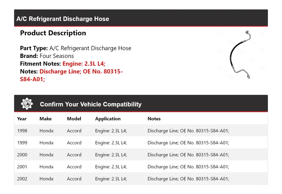 Шланг для разгрузки хладагента кондиционера Honda Accord 2,3 л L4 1998-2002 годов выпуска 4 сезона 1999 года - Изображение 2 из 4