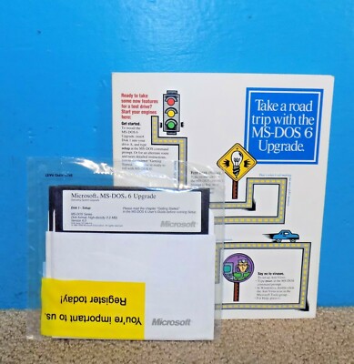 MIcrosoft MS-DOS 6 Upgrade 1993 Sealed Software Floppy Disks & Manual
