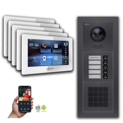 Goliath IP Video Türsprechanlage: 7-Zoll 5 Familienhaus, Zahlencode, Anthrazit