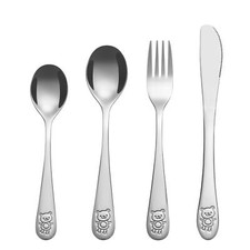 Vinsani 4PC Little Bear Stainless Steel Cutlery Kids Safe Flatware Tableware Set