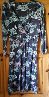 **RJR JOHN ROCHA**Size 12**Marl Grey Floral Print Long Sleeved Midi  Dress**