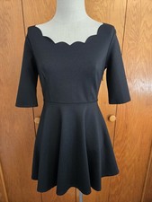 LULUS Tip The Scallops Black Scalloped SKATER DRESS. Size Large.